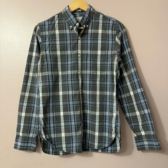 JCrew Plaid  Button Down Longsleeve Shirt Blue Gray Mens Size S - Picture 1 of 8